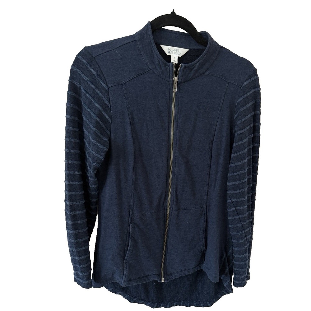 Market & Spruce Jacket Women's M Dark Blue Ribbed Zip Front